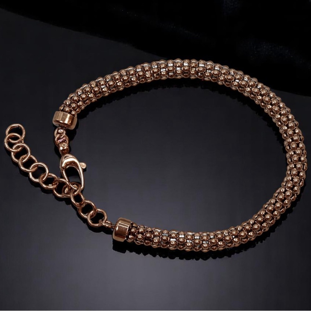 Vintage Woven Bead Bracelet - Metallic Bronze Tone, Lobster Clasp 9”